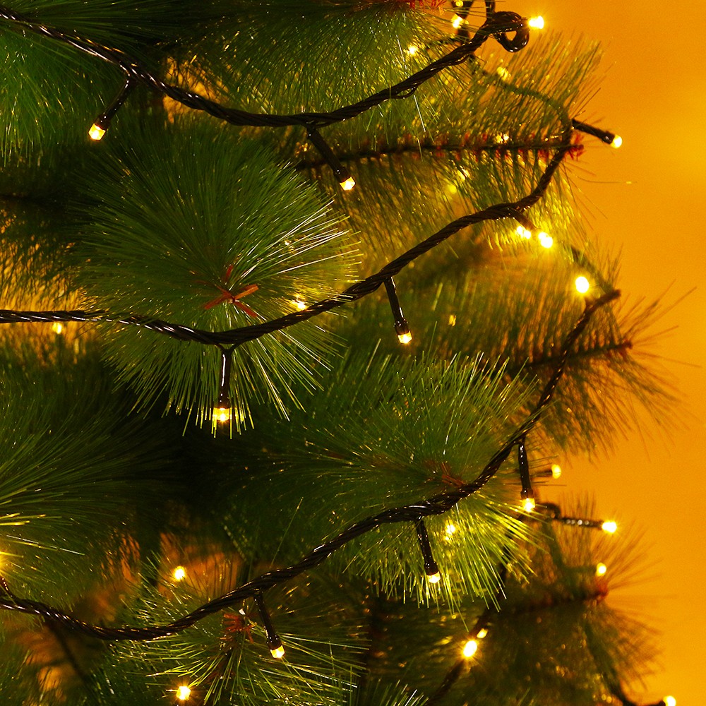 Instalatie de Craciun Flippy® Tip Liniara, Fir Negru, 24 m, 300 LED-uri, Interconectabila, Alb Cald - vivimall.ro