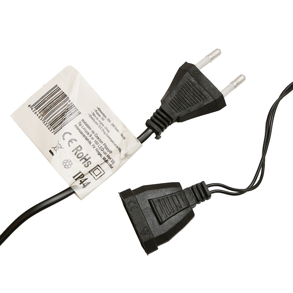 Instalatie de Craciun Flippy® Tip Liniara, Fir Negru, 9 m, 100 LED-uri Mari Rotunde, Interconectabila, Multicolor - vivimall.ro