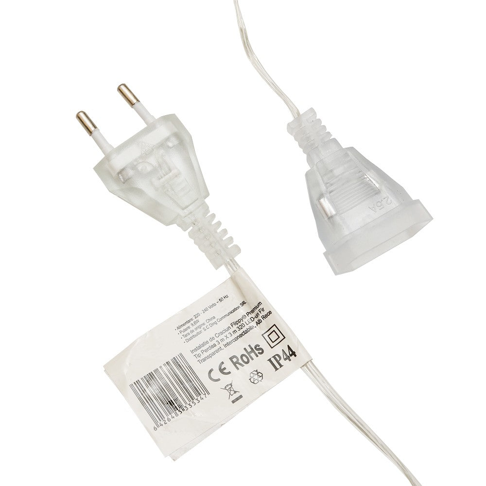 Instalatie de Craciun Flippy® Tip Perdea, 3 x 3 m, 320 LED-uri, Interconectabila, Alb Rece - vivimall.ro