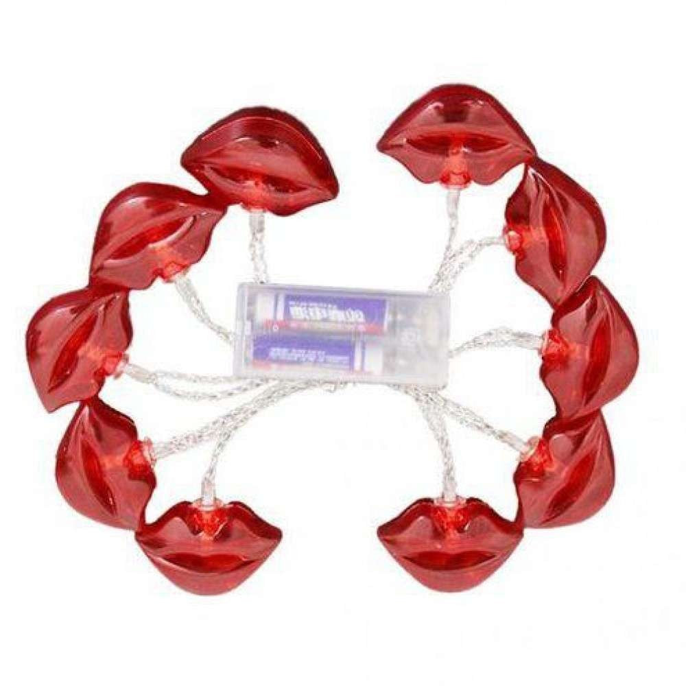 Instalatie de Craciun, Flippy®, Tip Sir cu Baterii, 1.5 m, 10 LED-uri, Model Buze, Rosu - vivimall.ro