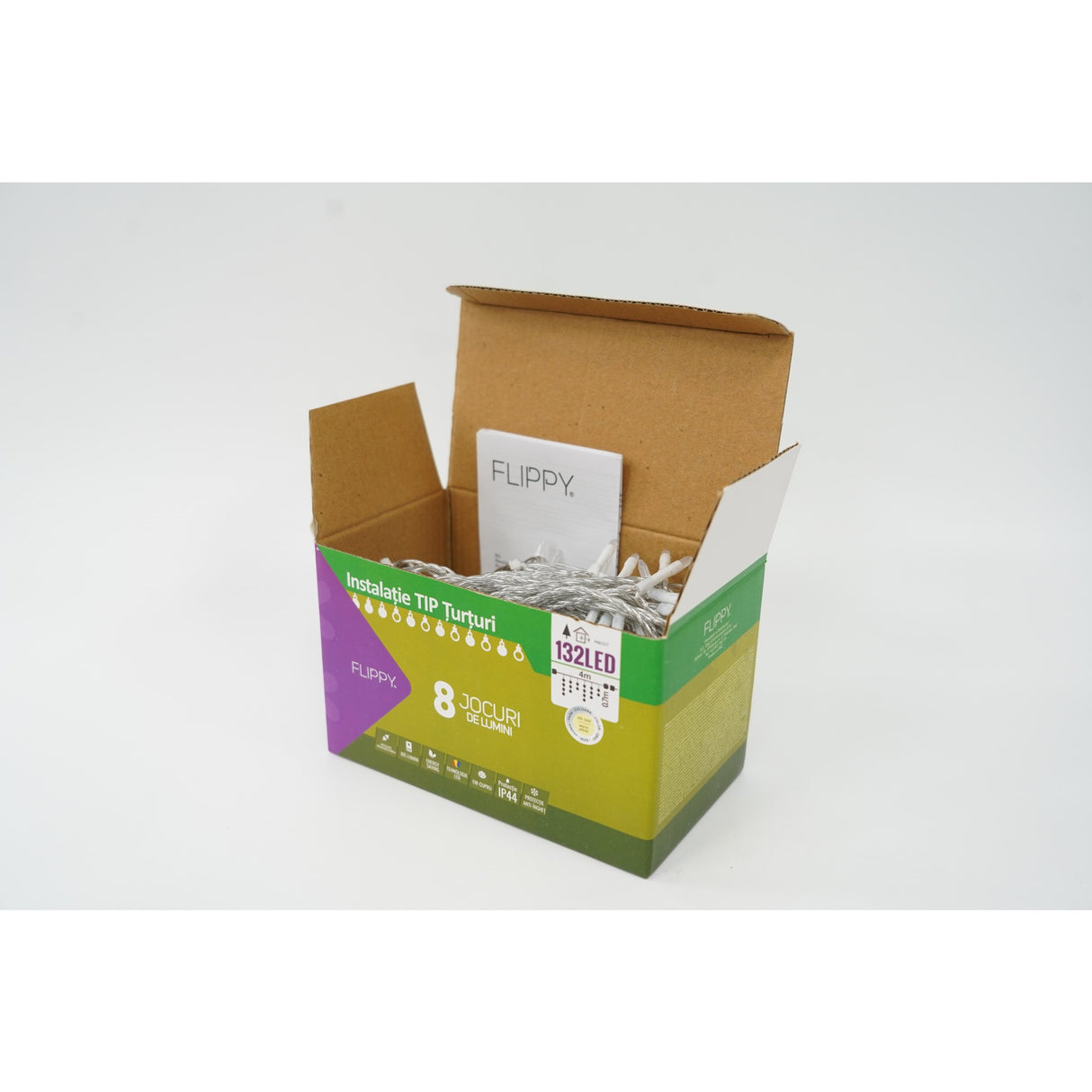 Instalatie de Craciun Vivimall® Tip Turturi, 8 jocuri de lumini Sectiune 4 m, 132 LED-uri, Interconectabila, Fir Transparent, Alb Cald - vivimall.ro