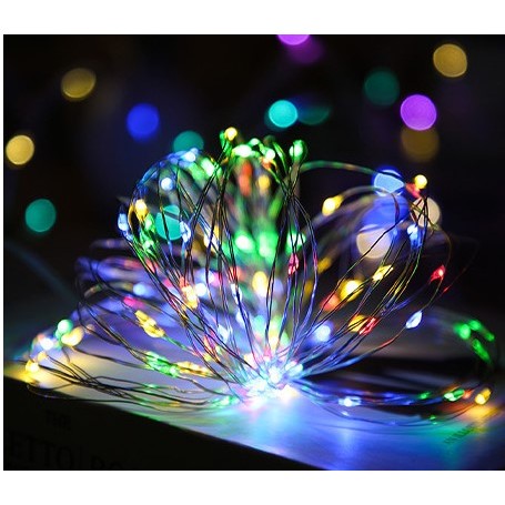 Instalatie de Craciun, Liniara, 20 m, Baterii, 200 LED-uri, Multicolor, 2 Jocuri de Lumini, Fir Cupru, Interior/Exterior, Vivimall - vivimall.ro