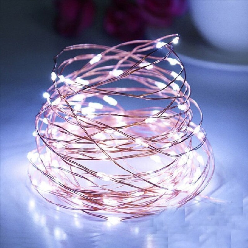 Instalatie de Craciun Liniara, Vivimall®, Tip Liniara, Fir Cupru, 8 Jocuri de Lumini, cu Telecomanda, 10 m, 100 Led-uri, Alimentare USB, 4.5V, Alb Rece