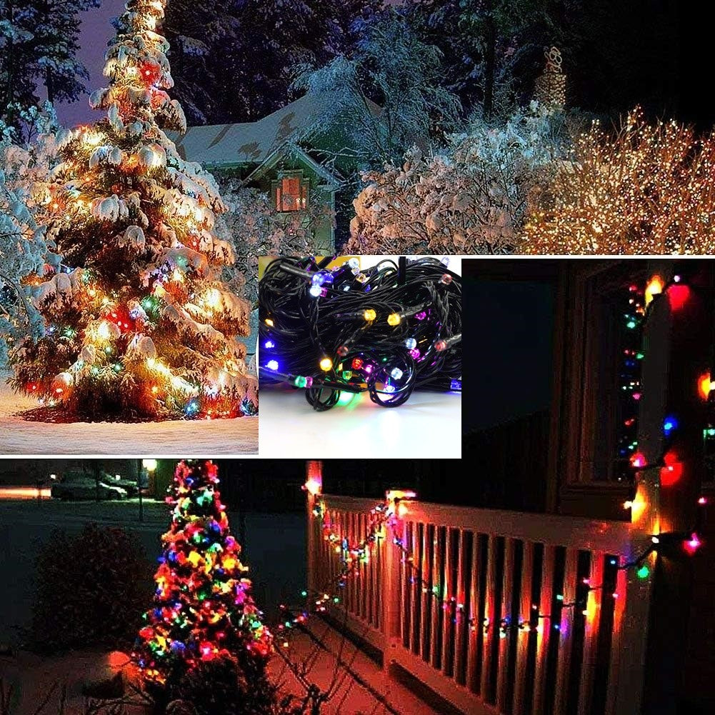 Instalatie de Craciun liniara Yoto, 10 m, din care 1 m cablu priza 220V, 100 LED, 8 jocuri de lumini, beculet in 6 colturi, pentru interior, controler, fir negru, multicolor - vivimall.ro
