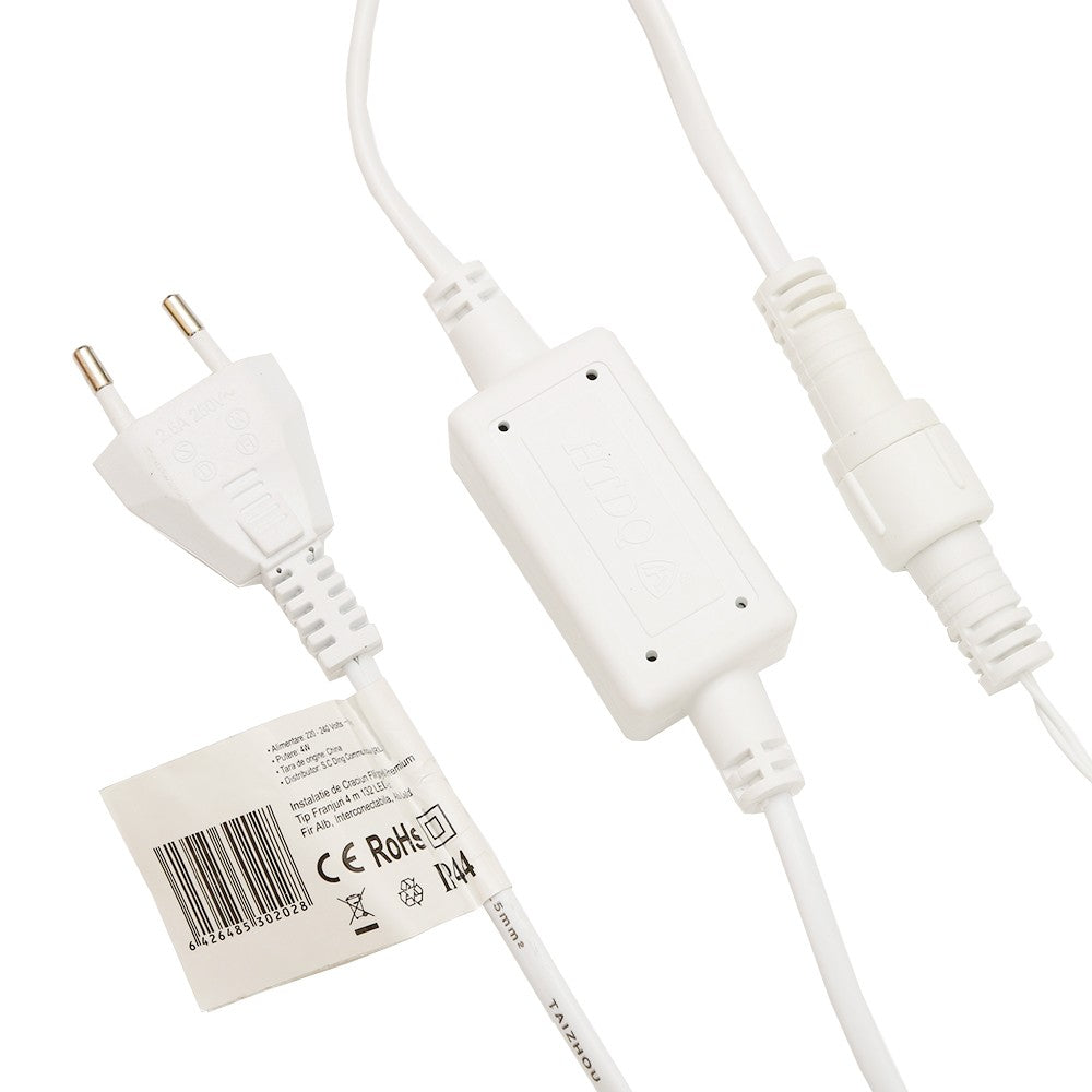 Instalatie de Craciun, Premium Flippy®, Tip Franjuri cu Flash, 4 m, 132 LED-uri, Alb Cald, Interconectabila - vivimall.ro