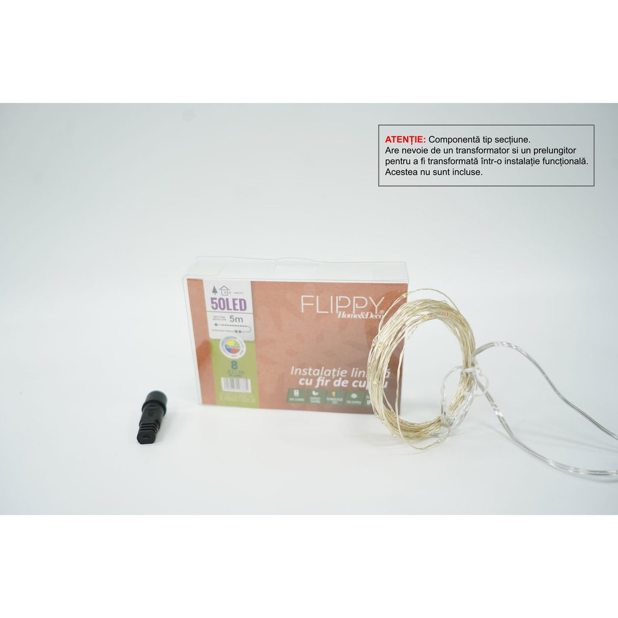 Instalație Crăciun liniară 50 LED-uri multicolor, fir cupru 5 m, 8 jocuri de lumini, vedere de ansamblu