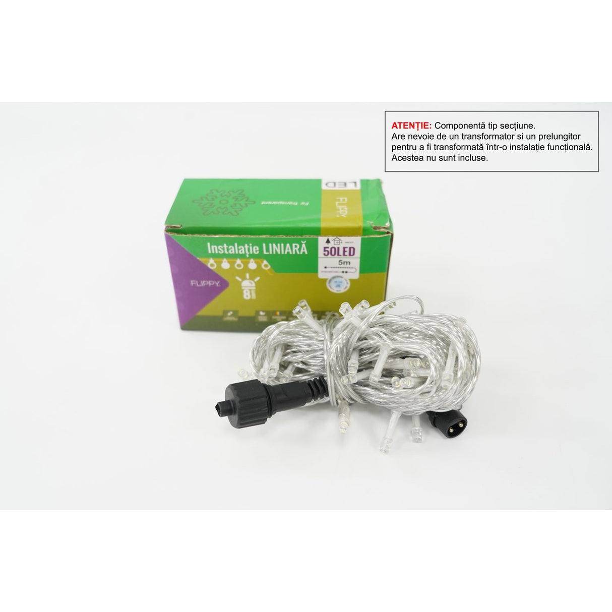 Sectiune Instalatie de Craciun Tip Liniar, 8 jocuri de lumini, Fir Transparent, 5 m, 50 LED -uri, Alb Rece, Nu contine Alimentator ! - vivimall.ro