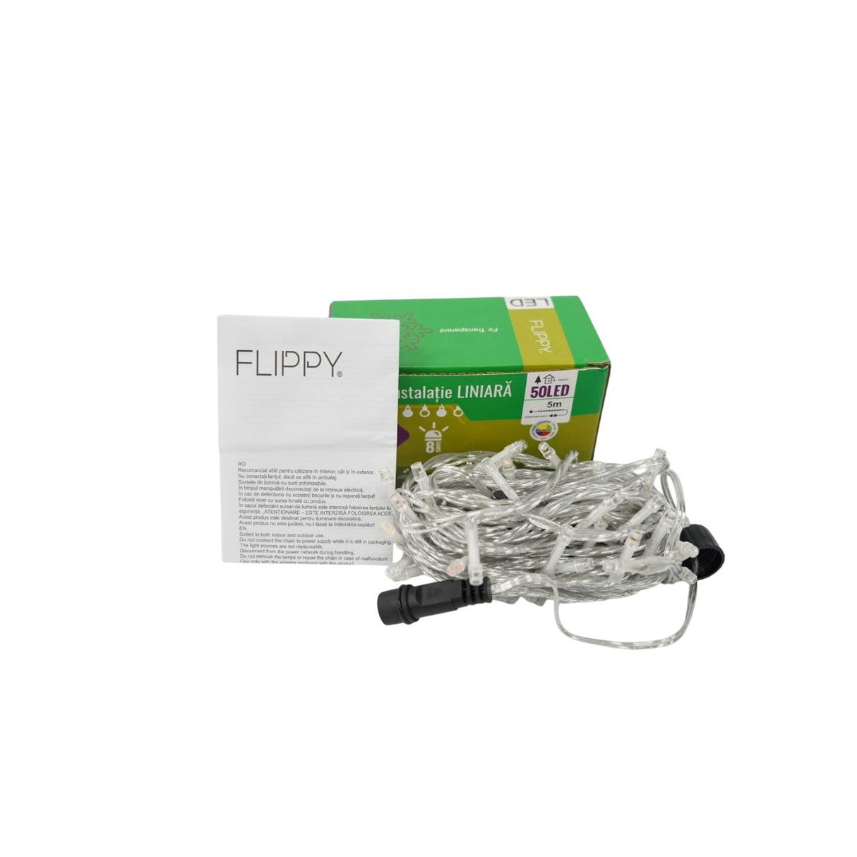 Detaliu LED-uri multicolor instalație Crăciun 5 m, 8 jocuri de lumini, fir transparent