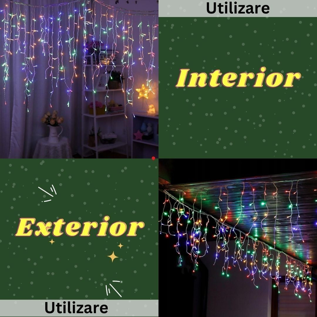 Instalatie Solara Craciun Turturi, IP44, 5 m, 143 Led-uri, Perdea Franjurata, RB-RG, 8 jocuri de lumini, cu Telecomanda, 31V, 250 mAh, Acumulator de 1200 mAh, Exterior, Prelungitor 5 m inclus, Fir Alb, Vivimall - vivimall.ro