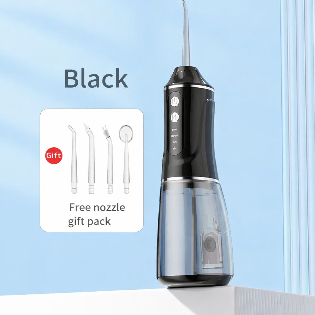 Irigator Bucal Electric, Flippy, Portabil, Dus Bucal pentru Curatare, Indepartare Tartru, 4 Capete, 25 x 8 x 8 cm, Negru - vivimall.ro