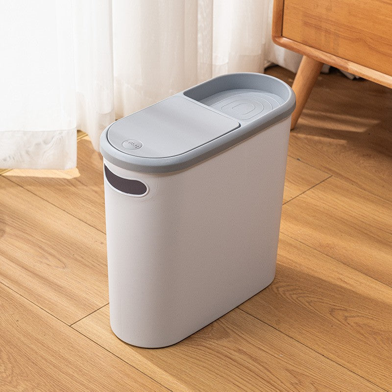 Cos de Gunoi, Flippy, din Plastic, Capac cu Ridicare Automata, Maner si Compartiment de Depozitare, Capacitate 10 L, 31.5 x 14 x 30 cm, Gri