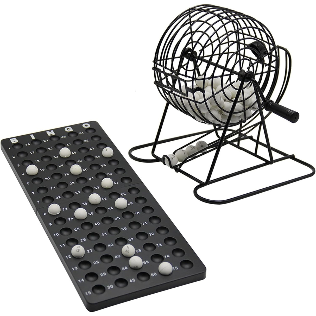 Joc Bingo Vivimall, din metal, 75 bile albe, portabil, 21 x 21 cm, negru - vivimall.ro