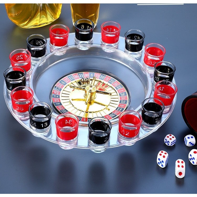 Joc de Baut Ruleta Vivimall, cu 16 Pahare de Shot din Sticla , 30 x 30 x 5.5 cm, model 2, Rosu/Negru - vivimall.ro