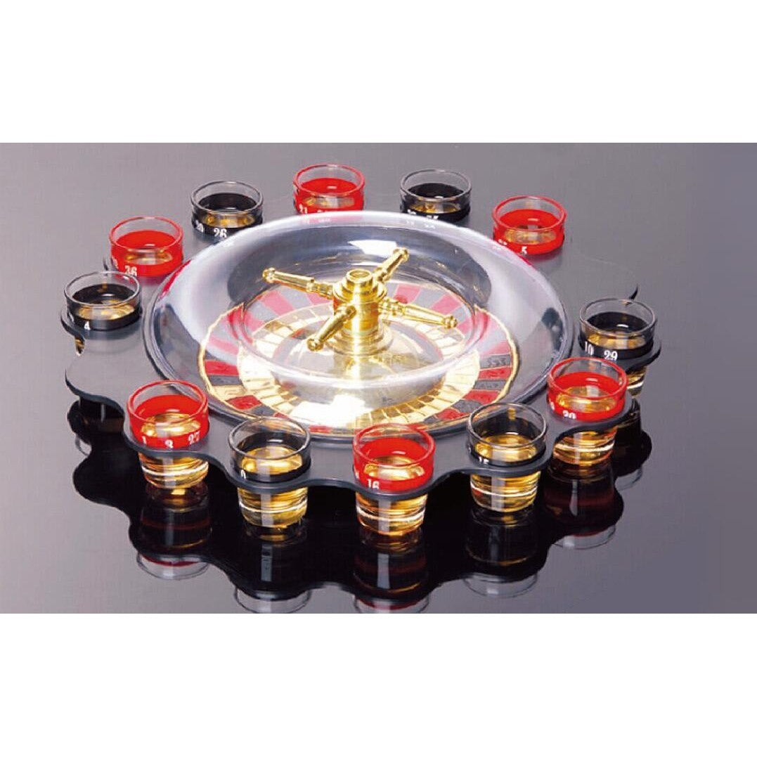 Joc de Baut Ruleta Vivimall, cu 16 Pahare de Shot din Sticla , 30 x 30 x 5.5 cm, model 2, Rosu/Negru - vivimall.ro