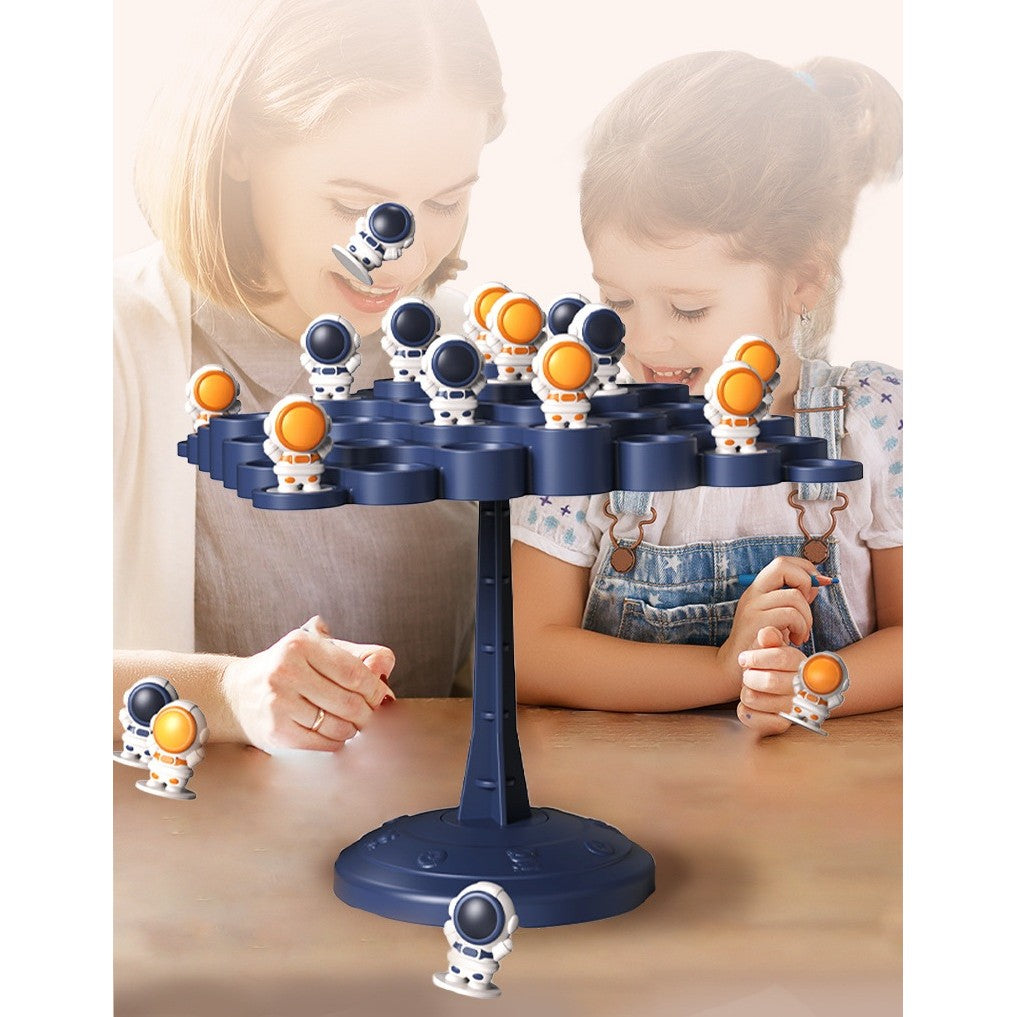 Joc Interactiv, Vivimall, Astronauti in Echilibru, +3 Ani, din Plastic, 50 de Pioni, Placa de Echilibru, Roata cu Pedepse, Zar, 14 x 7 x 14 cm, Albastru - vivimall.ro