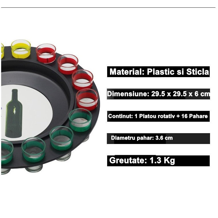 Joc de Societate "Adevar sau Provocare" Vivimall, Ruleta cu 16 pahare de Shot din Sticla, pentru Petreceri, Distractie, Cadouri, Multicolor - vivimall.ro