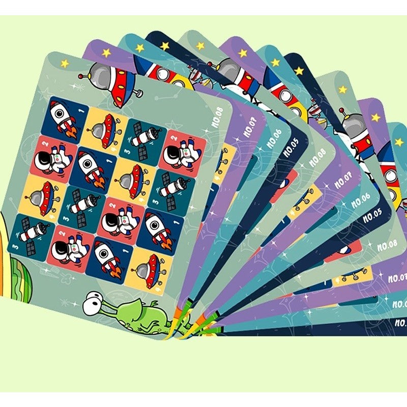 Joc educativ Sudoku cu tablita magnetica, 35 de piese, cartonase spatiu, Albastru - vivimall.ro