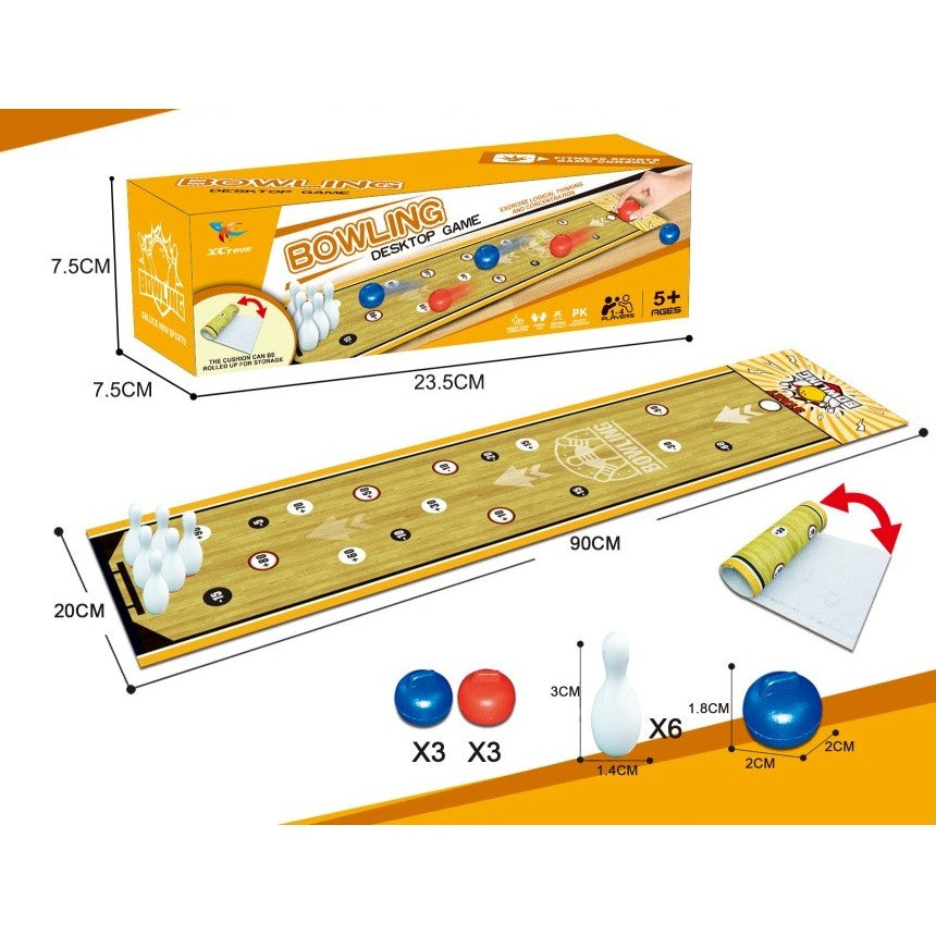 Joc Interactiv, Vivimall, Covor de Bowling 90 x 20 cm, 1-4 Jucatori, +5 Ani, 6 Mingi Incluse, 6 Popice, Galben - vivimall.ro