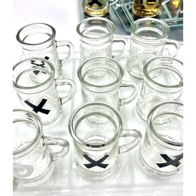 Joc X si O Vivimall, cu Mini Halbe din Sticla, 25 x 25 cm, pentru Petreceri, Decor, Cadouri, Transparent - vivimall.ro