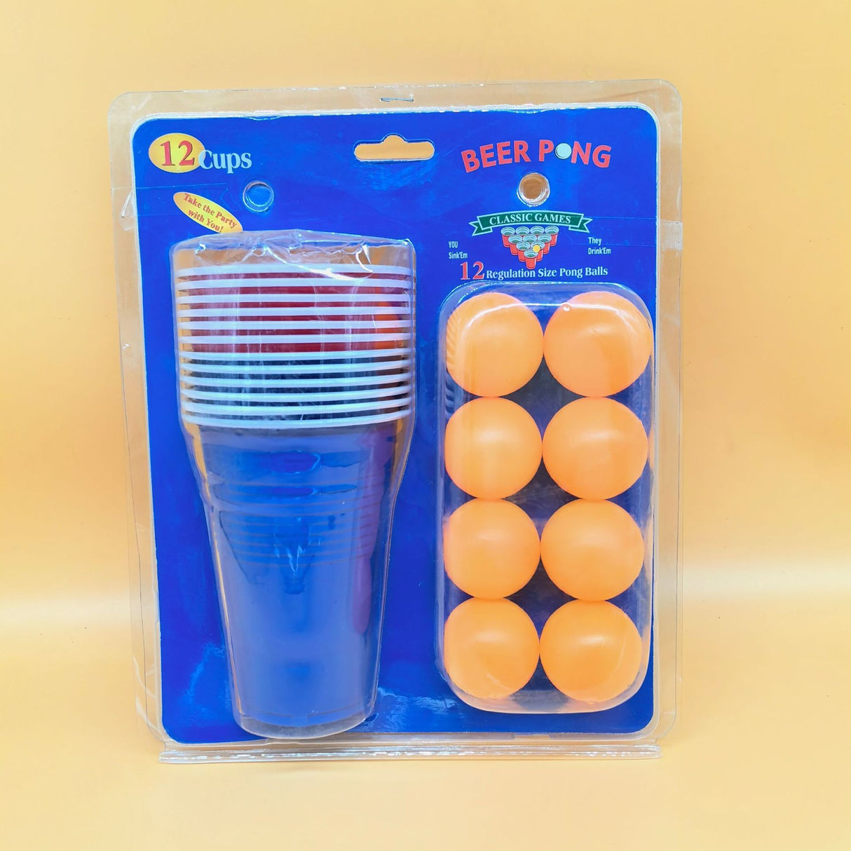 Joc de Baut BEER PONG, Flippy, Set din 12 Mingi de Tenis si 12 Pahare Reutilizabile, Joc Interactiv pentu Adulti, Albastru Rosu - vivimall.ro