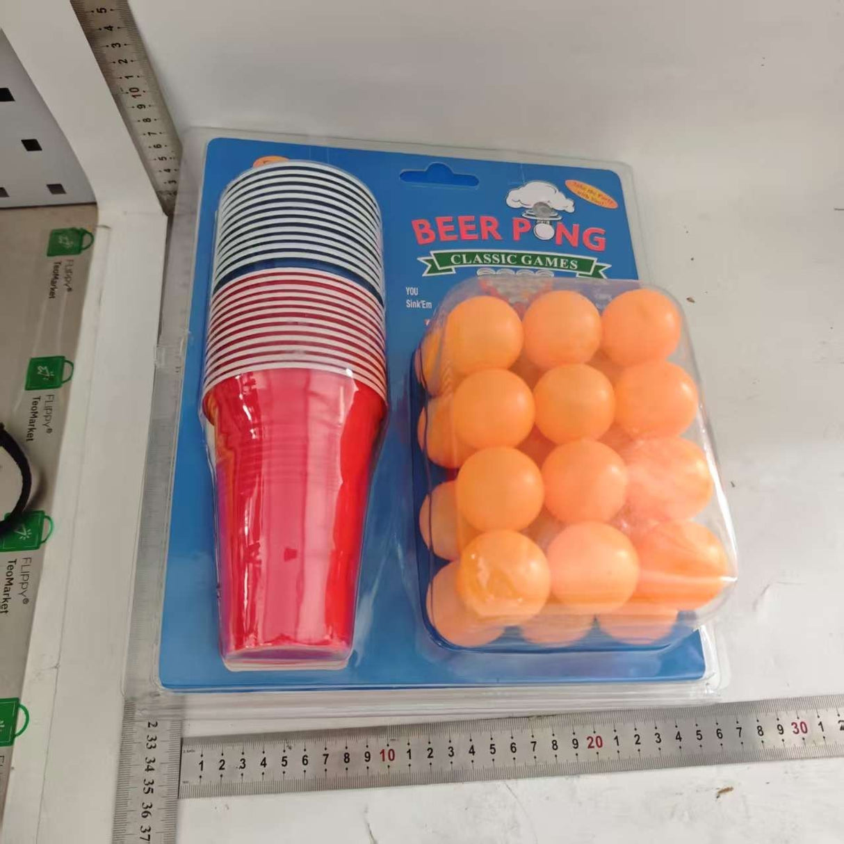 Joc de Baut BEER PONG, Flippy, Set din 24 Mingi de Tenis si 24 Pahare Reutilizabile, Joc Interactiv pentu Adulti, Albastru Portocaliu - vivimall.ro