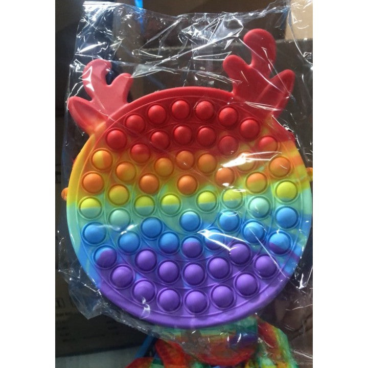 Jucarie antistres din silicon Flippy, Geanta Pop It, Ren, 16 cm, Curcubeu - vivimall.ro