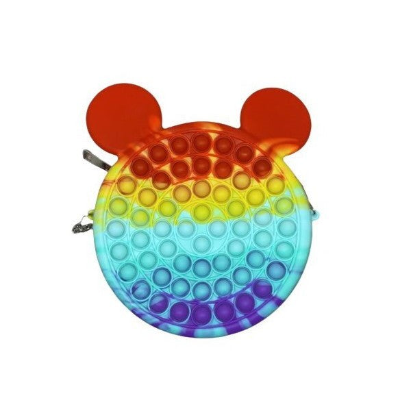 Jucarie antistres din silicon Flippy, Geanta Pop It, Soricel, 16 cm, Curcubeu - vivimall.ro