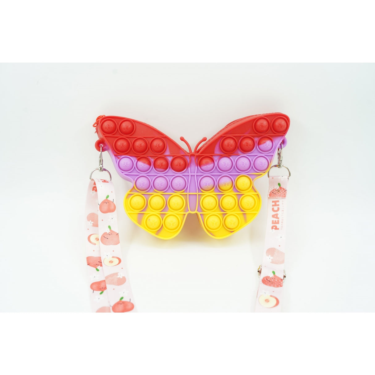 Jucarie antistres din silicon, Flippy, Pop It Now and Flip It, Geanta de umar, Fluture, Galben/Mov - vivimall.ro