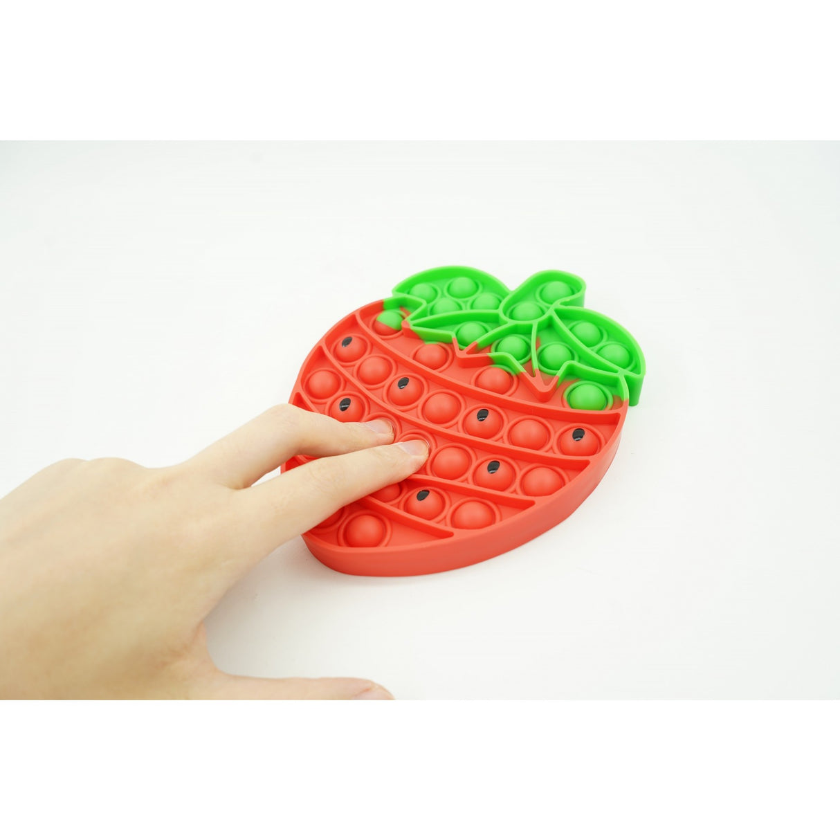 Jucarie antistres din silicon, Pop It Now and Flip It, Capsuna, Rosu/Verde - vivimall.ro