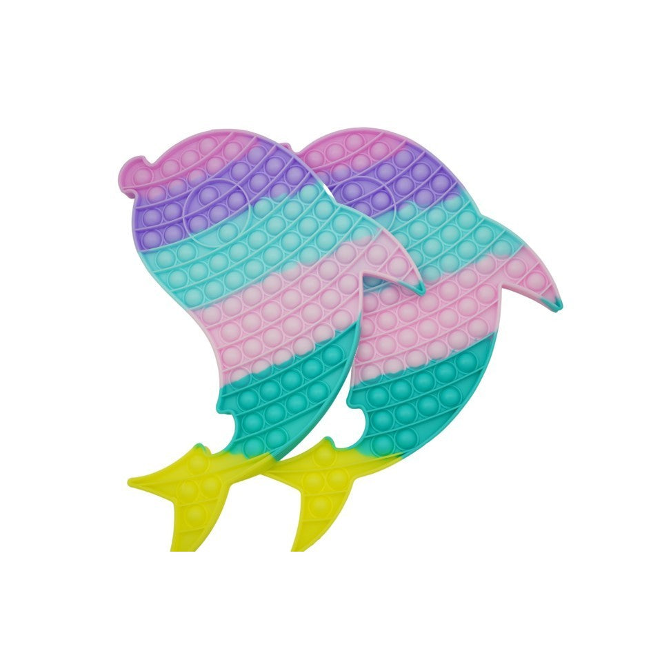 Jucarie antistres din silicon, Pop it Now and Flip It, Delfin dublu XXL 30 cm, Multicolor - vivimall.ro