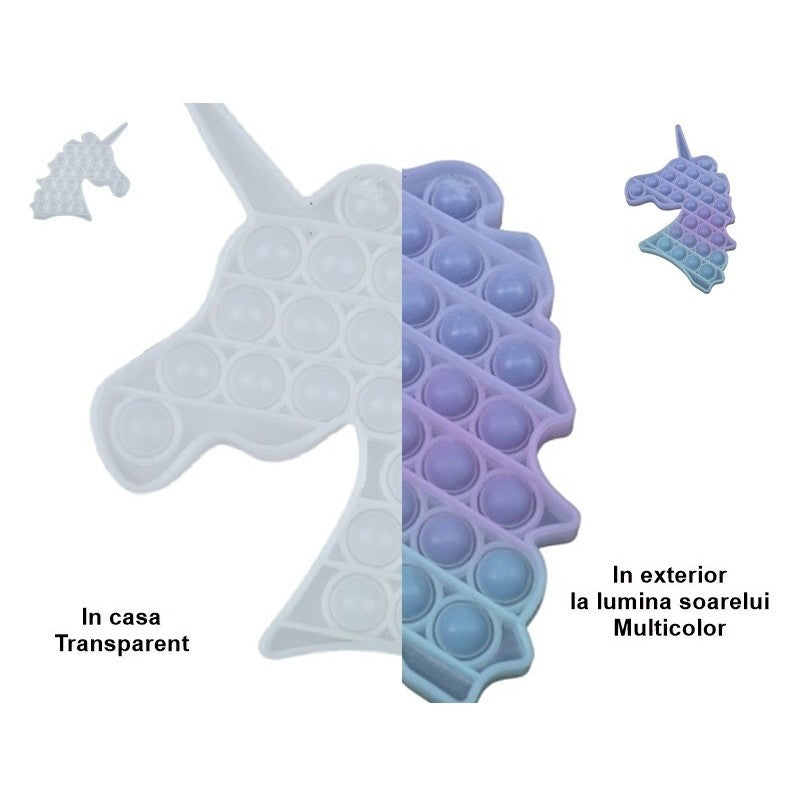 Jucarie antistres din silicon, Pop it Now and Flip It, Unicorn, Transparent - vivimall.ro