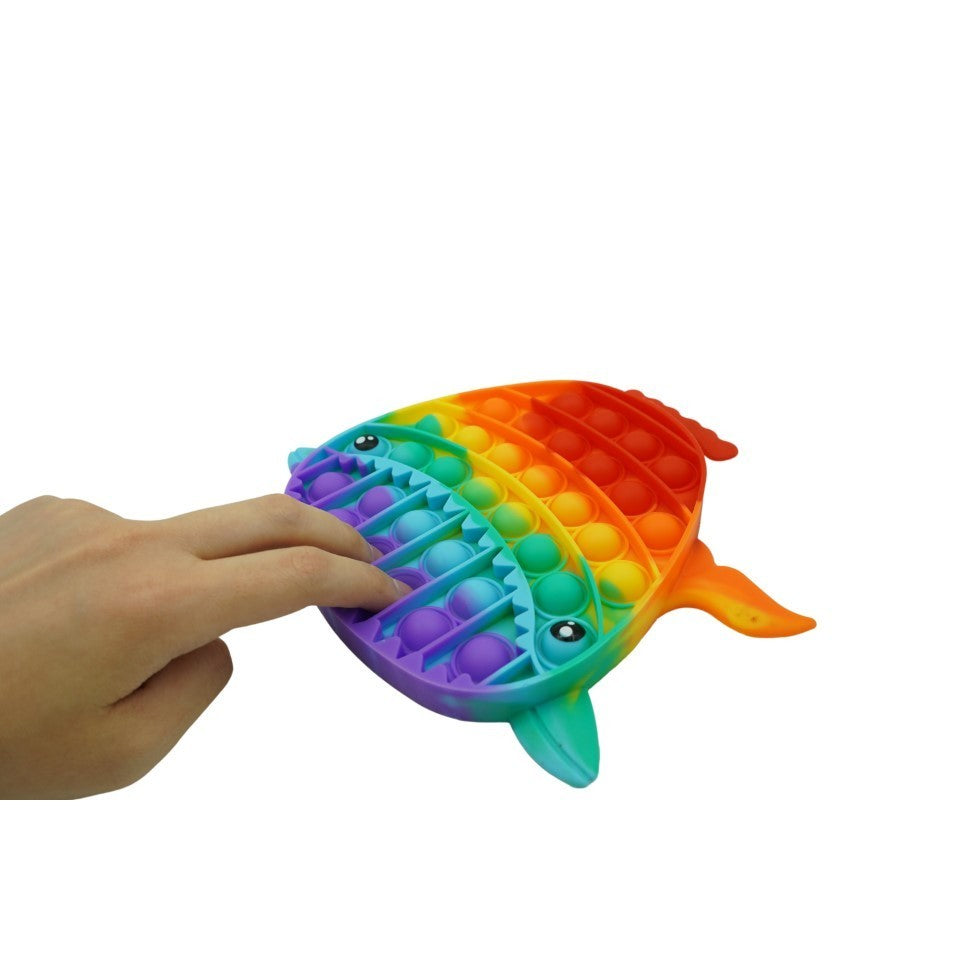 Jucarie antistres din silicon Pop it now, Rechin, 19 cm, Multicolor - vivimall.ro
