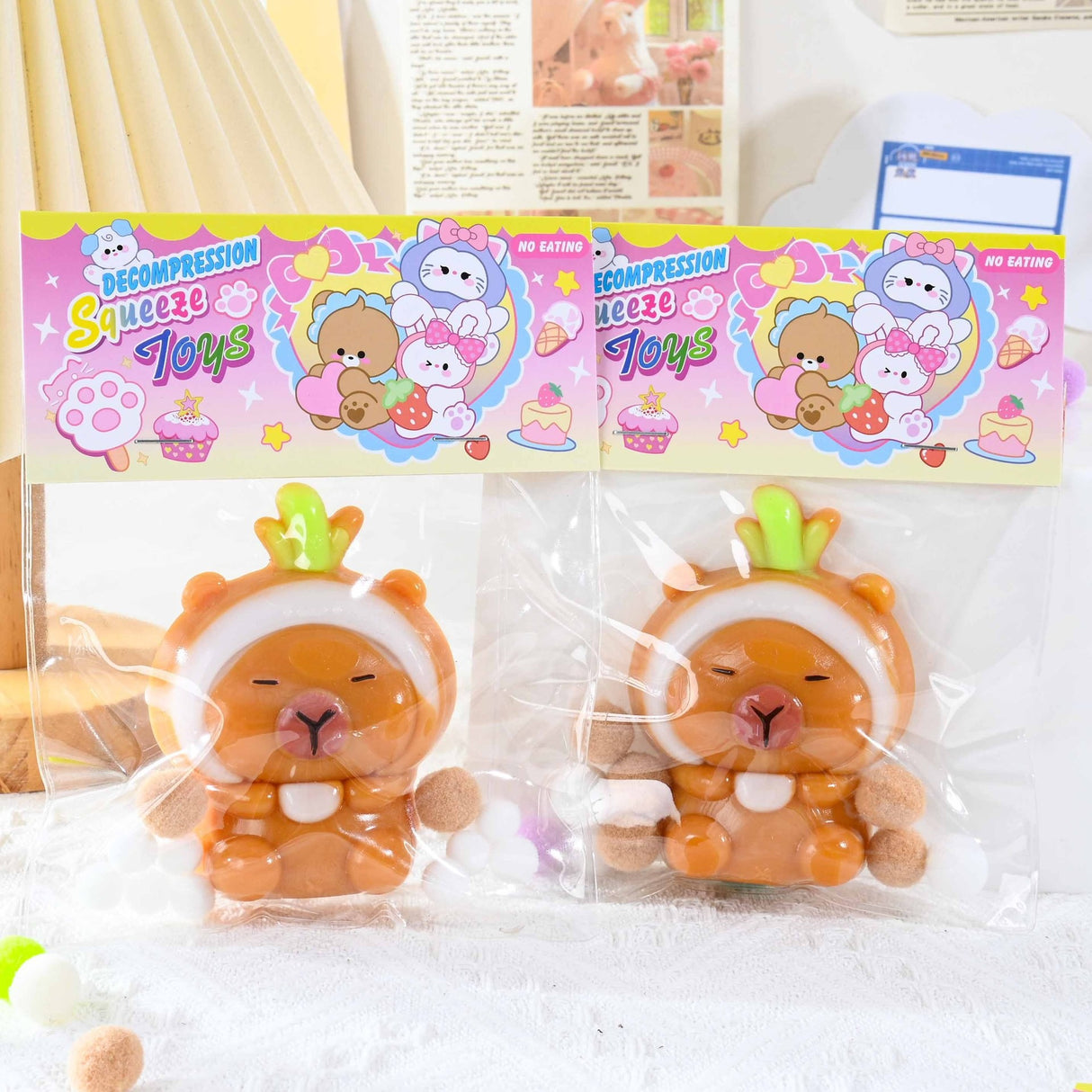 Jucarie Antistres Squishy, Flippy, cu Revenire Lenta, Model Capybara, 7cmx6.5 cm, din TPR, Ambalaj Transparent, Maro - vivimall.ro