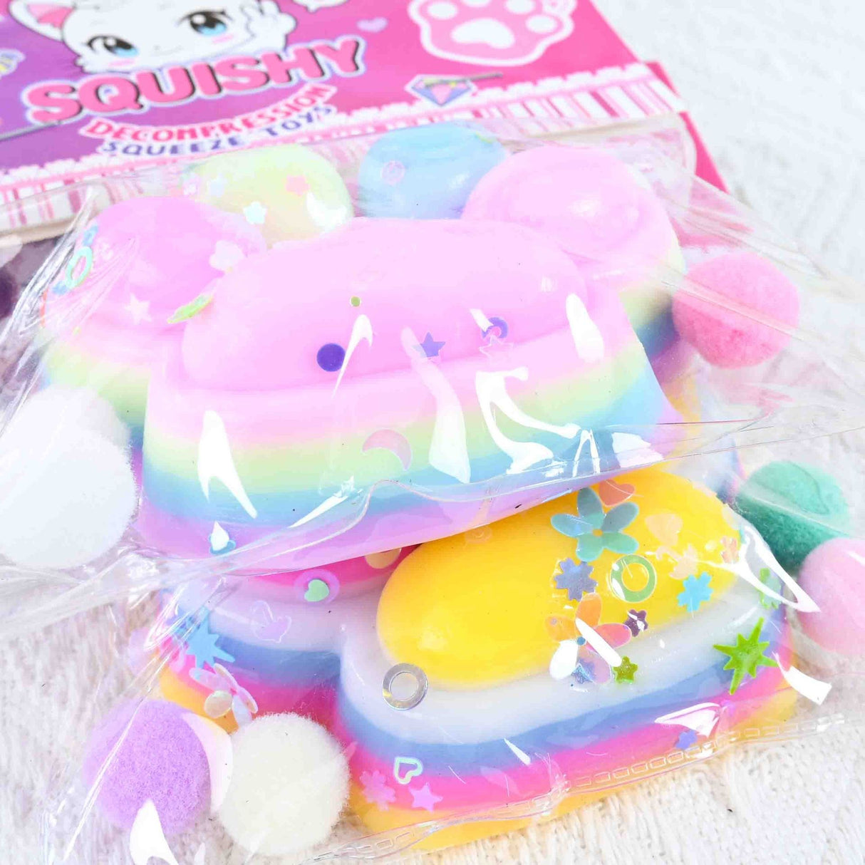 Jucarie Antistres Squishy, Flippy, cu Revenire Lenta, Labuta de Pisica Pufoasa, 7.5 cm, Ambalaj Transparent, Model 27053, Multicolor - vivimall.ro