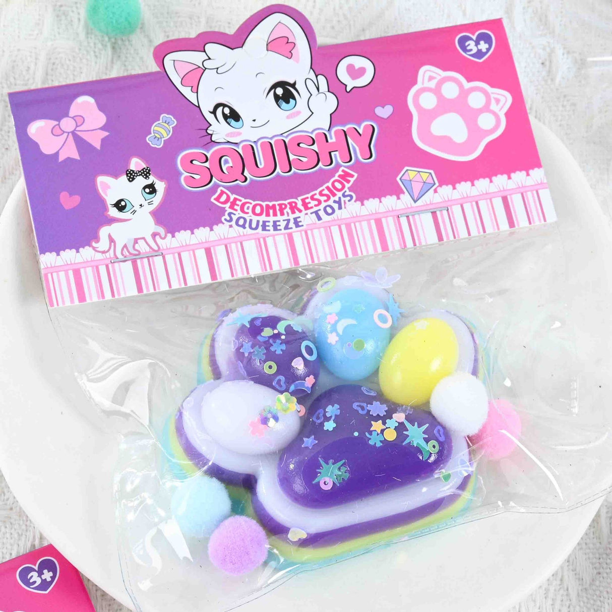 Jucarie Antistres Squishy, Vivimall, Labuta de Pisica Squeeze Toys, cu Revenire Lenta, 7.5 cm, Model 270513, Multicolor - vivimall.ro