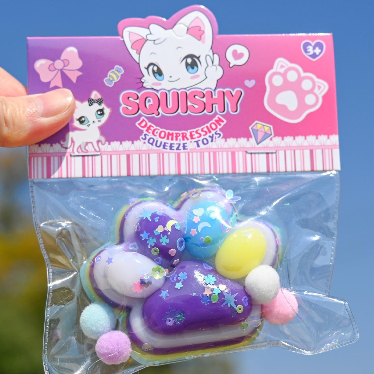 Jucarie Antistres Squishy, Vivimall, Labuta de Pisica Squeeze Toys, cu Revenire Lenta, 7.5 cm, Model 270513, Multicolor - vivimall.ro