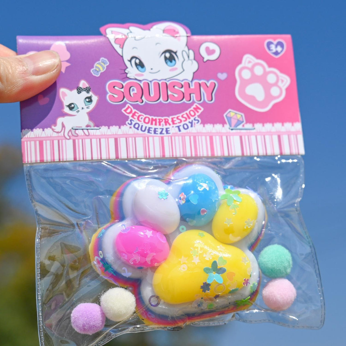 Jucarie Antistres Squishy, Vivimall, Labuta de Pisica Squeeze Toys, cu Revenire Lenta, 7.5 cm, Model 270515, Multicolor - vivimall.ro