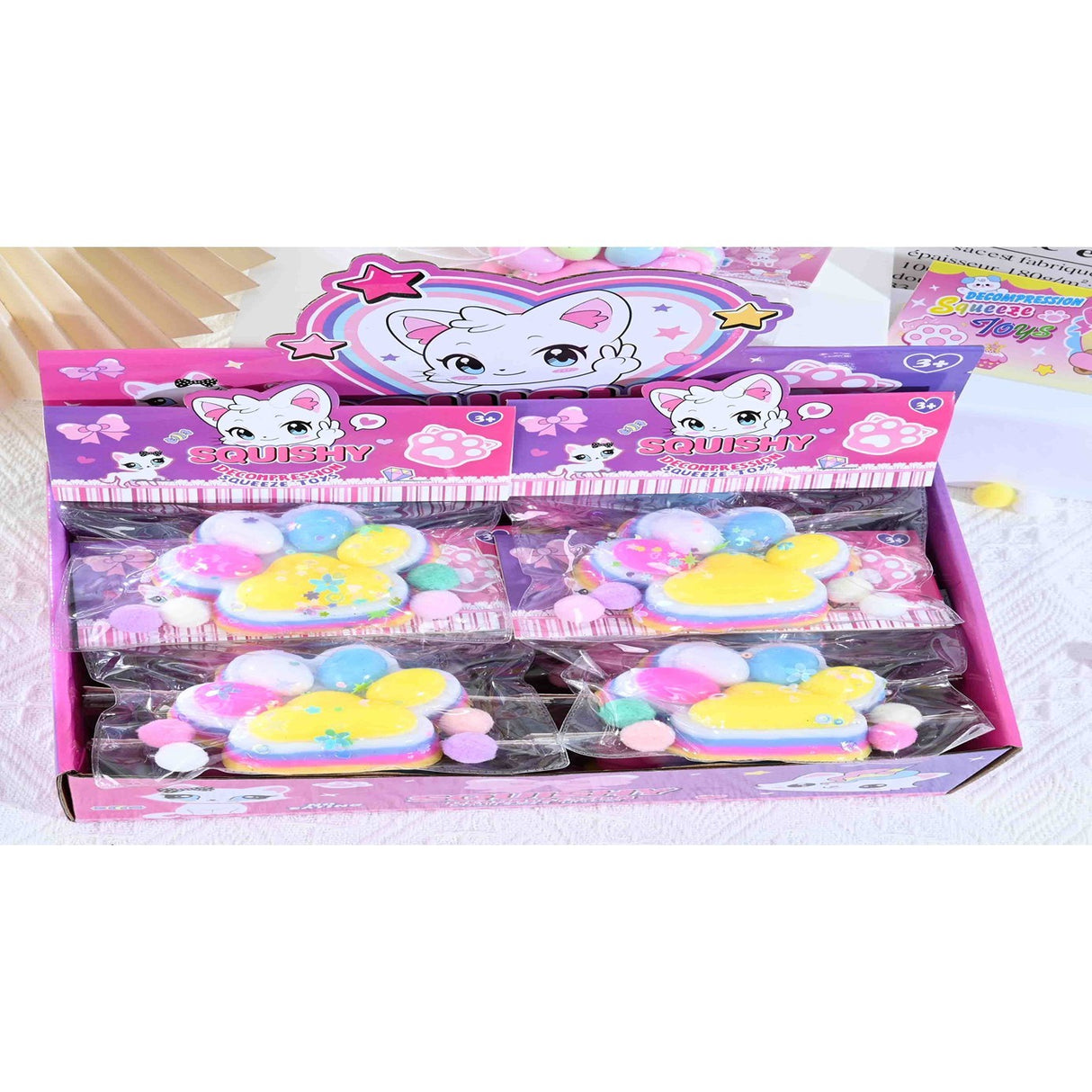 Jucarie Antistres Squishy, Vivimall, Labuta de Pisica Squeeze Toys, cu Revenire Lenta, 7.5 cm, Model 270515, Multicolor - vivimall.ro