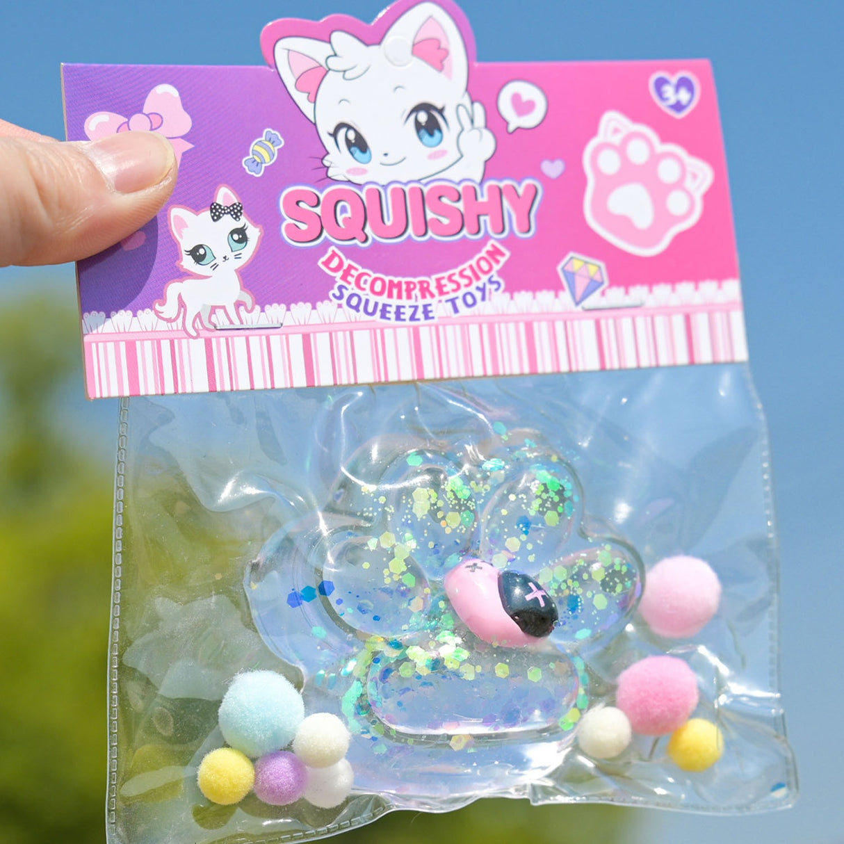 Jucarie Antistres Squishy, Vivimall, Labuta de Pisica Squeeze Toys, cu Revenire Lenta, 7.5 cm, Model 270520, Multicolor - vivimall.ro