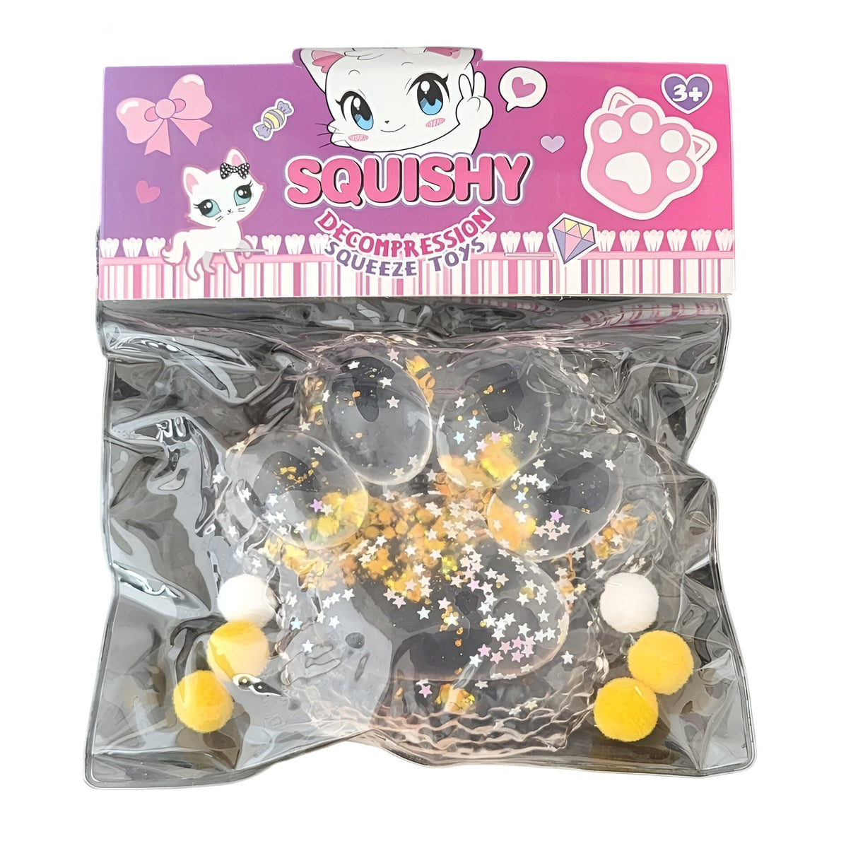 Jucarie Antistres Squishy, Vivimall, cu Revenire Lenta, Model Cat Paw, 12.5x10.5 cm, 220g, Squeeze Pinch Family, Ambalaj Transparent, Culori Diferite - vivimall.ro