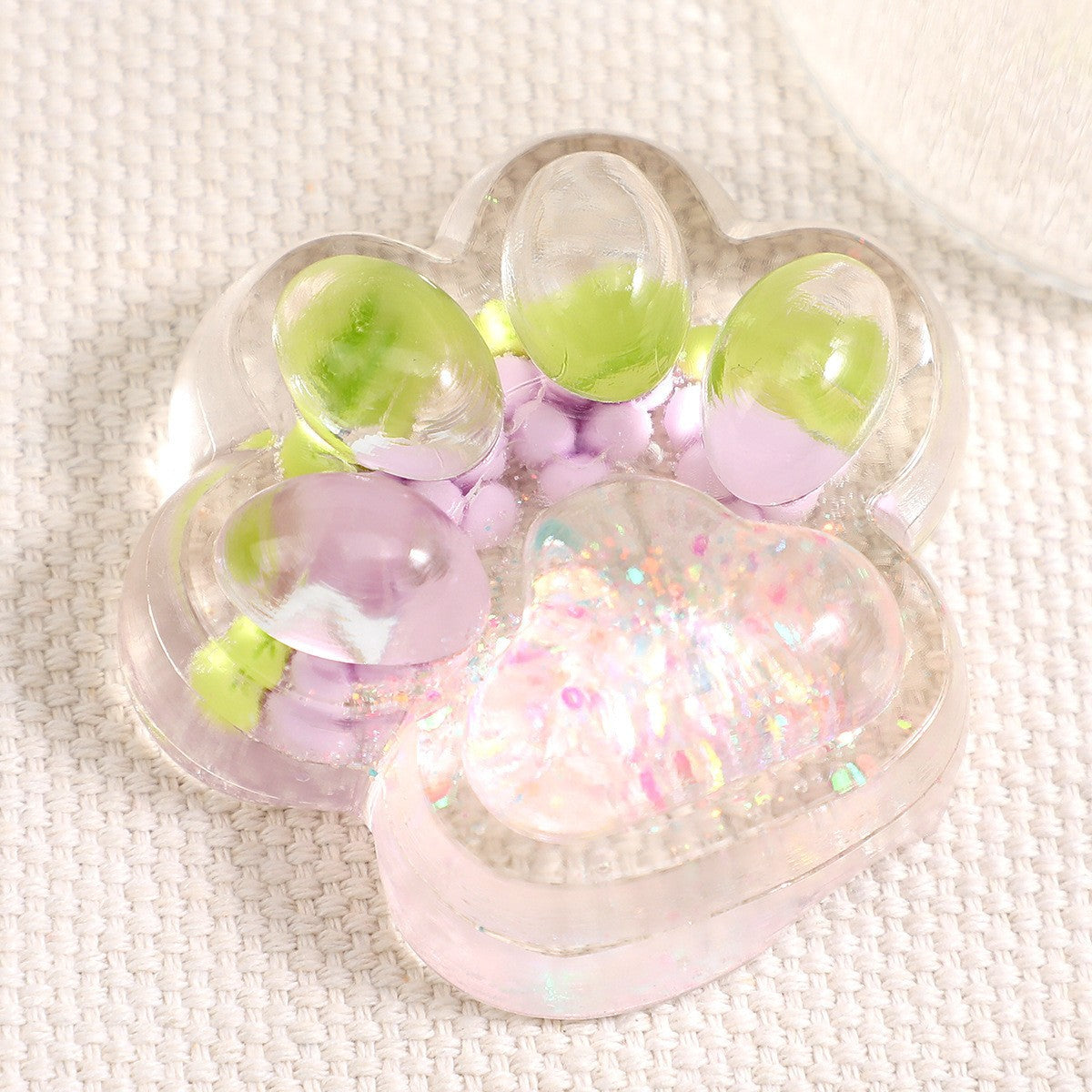 Jucarie Antistres Squishy, Vivimall, cu Revenire Lenta, Squeeze Pinch Family, Model Cat Paw, 6.5 x 7 cm, din Tpr, 4-6 Ani, Model 5 Fructe, Transparent