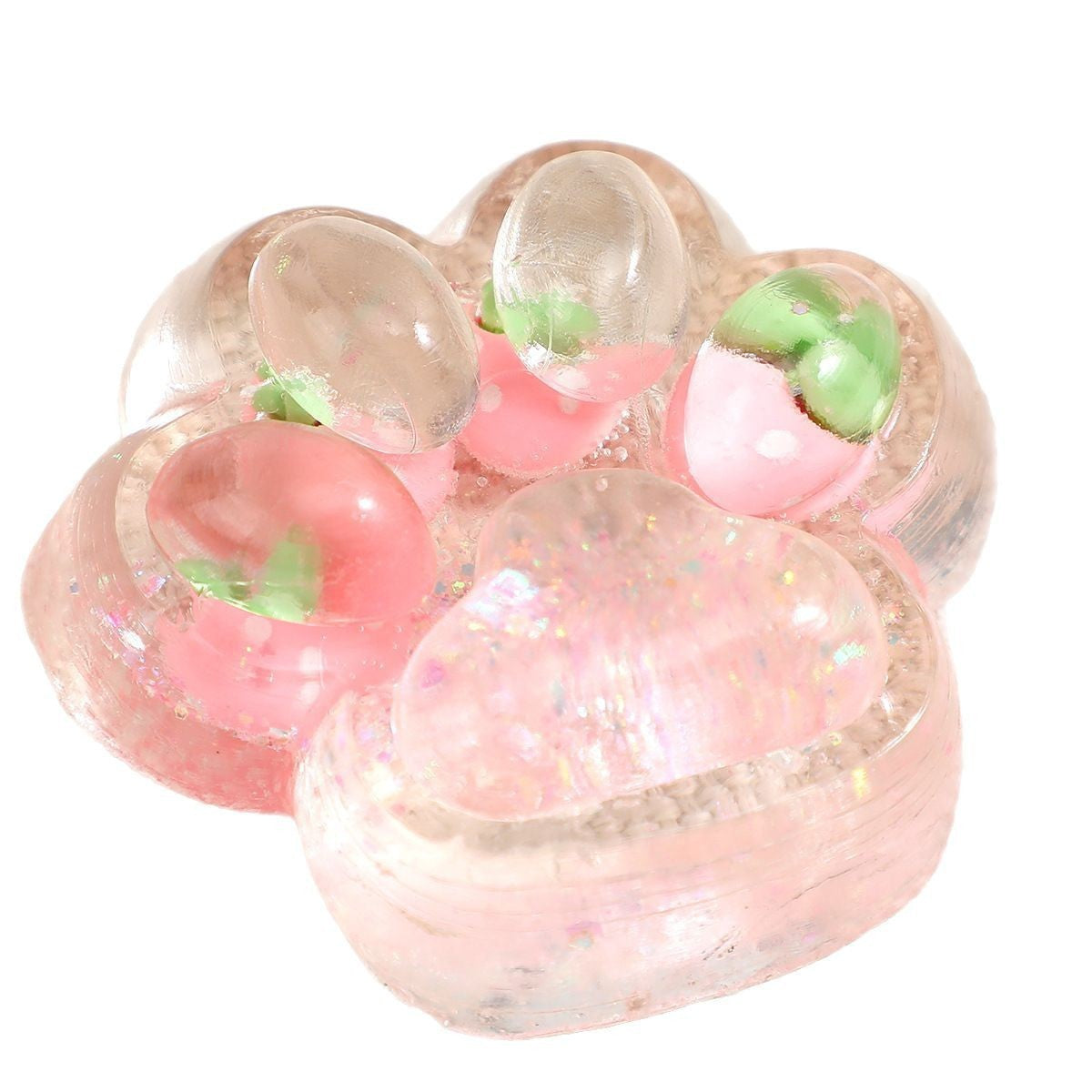 Jucarie Antistres Squishy, Vivimall, cu Revenire Lenta, Squeeze Pinch Family, Model Cat Paw, 6.5 x 7 cm, din Tpr, 4-6 Ani, Model 5 Fructe, Transparent