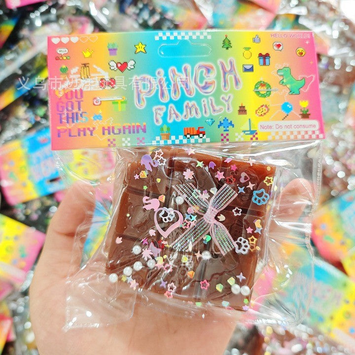 Jucarie Antistres Squishy, Flippy, cu Revenire Lenta, Squeeze Pinch Family, Model Cuburi de Ciocolata, Maro - vivimall.ro