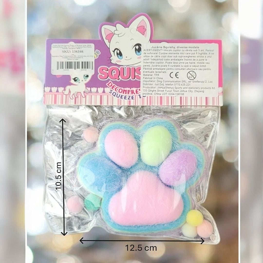 Jucarie Antistres Squishy, Vivimall, cu Revenire Lenta, Model Labuta de Pisica, 220g, 12.5 x 10.5 cm Squeeze Pinch Family, Ambalaj Transparent, Model 1 - vivimall.ro