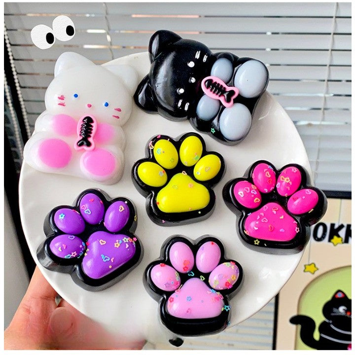 Jucarie Antistres Squishy, Vivimall, cu Revenire Lenta, Squeeze Pinch Family, Model Labuta de Pisica, 6.8x6.2 cm, 55g, Ambalaj Transparent, Roz Inchis - vivimall.ro