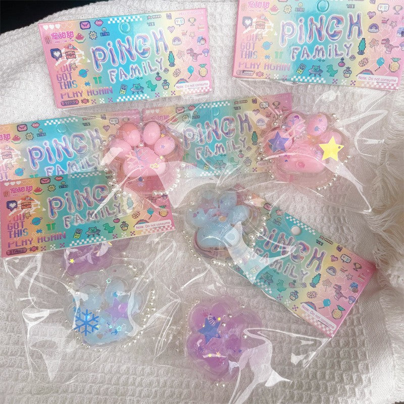 Jucarie Antistres Squishy, Vivimall, cu Revenire Lenta, Squeeze Pinch Family, Model Labuta de Pisica, 6x5.5 cm, 70g, Ambalaj Transparent, Roz-Transparent - vivimall.ro