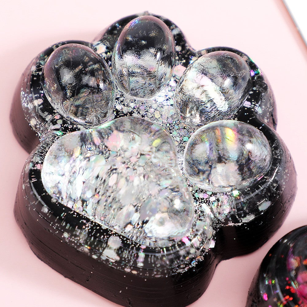 Jucarie Antistres Squishy, Vivimall, cu Revenire Lenta, Squeeze Pinch Family, Model Labuta de Pisica cu Sclipici, 6.5x6 cm, 60g, Ambalaj Transparent, Alb-Negru