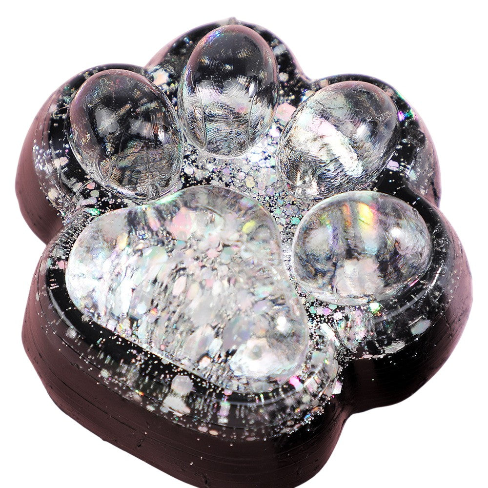 Jucarie Antistres Squishy, Vivimall, cu Revenire Lenta, Squeeze Pinch Family, Model Labuta de Pisica cu Sclipici, 6.5x6 cm, 60g, Ambalaj Transparent, Alb-Negru