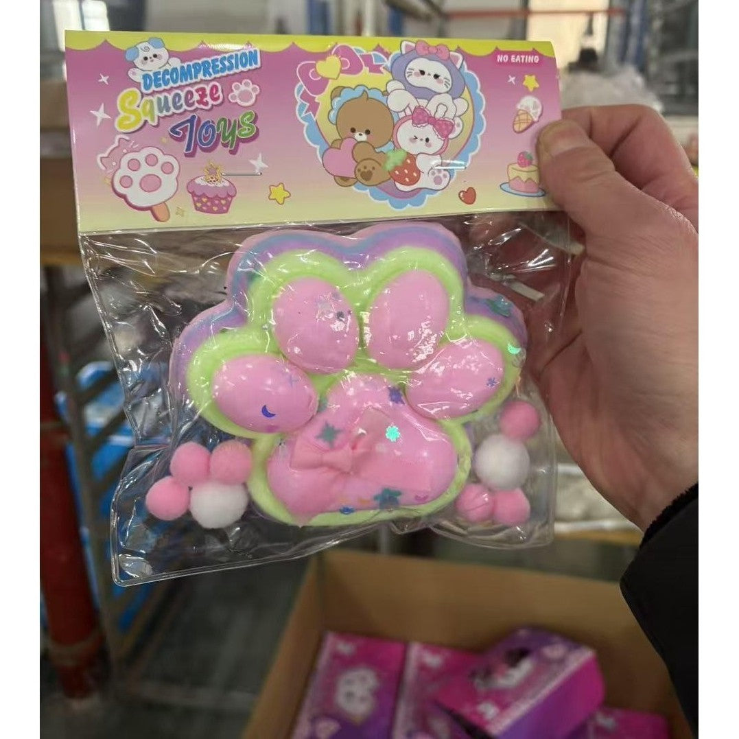 Jucarie Antistres Squishy, Vivimall, cu Revenire Lenta, Model Labuta de Pisica Pufoasa, 12.5x10.5 cm, 200g, Squeeze Pinch Family, Ambalaj Transparent, Roz Curcubeu - vivimall.ro