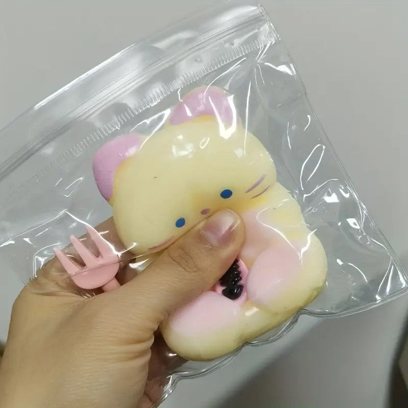 Jucarie Antistres Squishy, Vivimall, cu Revenire Lenta, Model Pisicuta, Squeeze Pinch Family, 9 x 5.5 cm, Galben